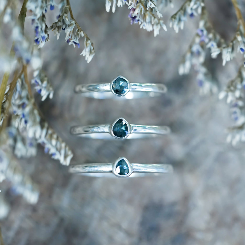 Rose Cut Blue Diamond Ring in Silver - Gardens of the Sun | Ethical Jewelry