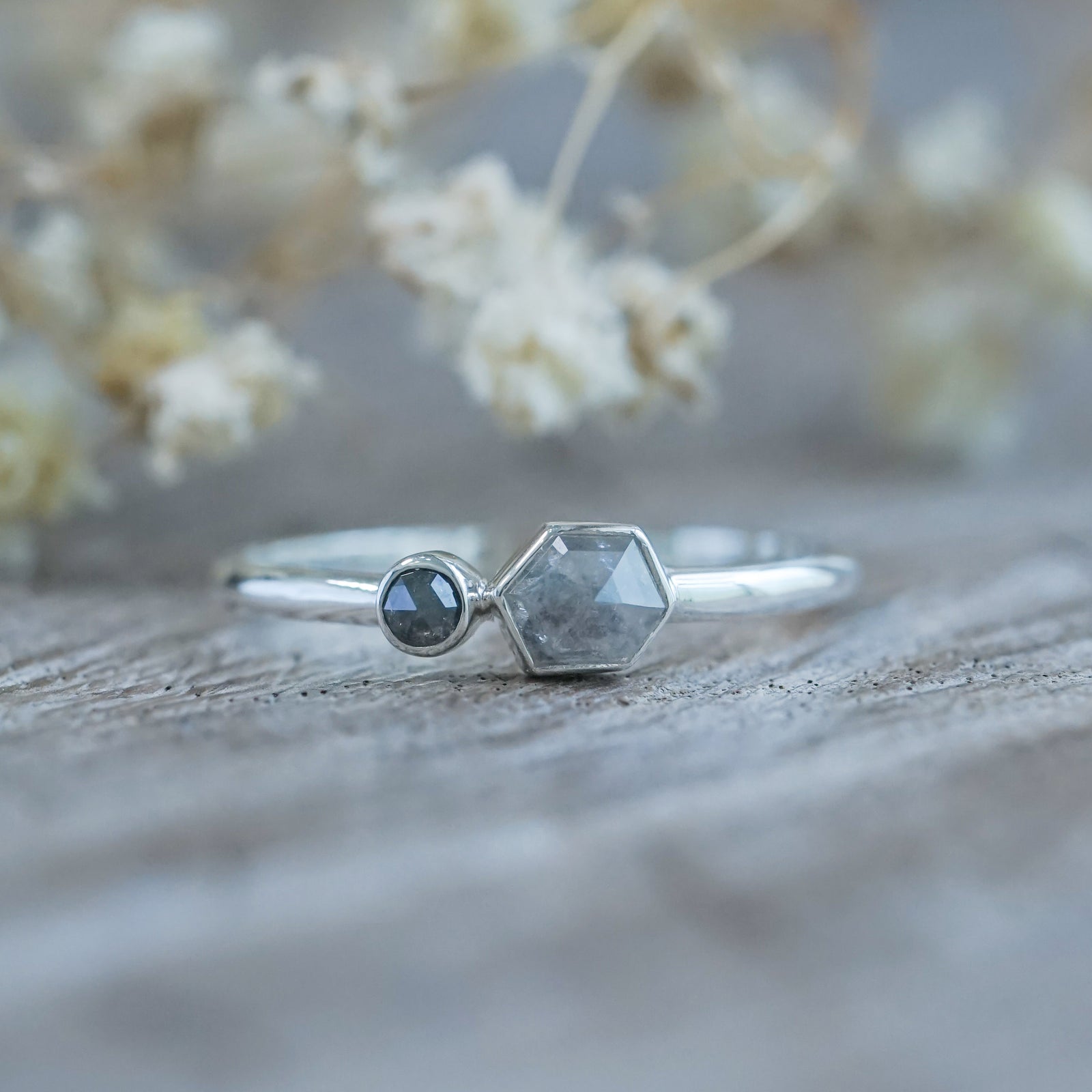 Double Salt and Pepper Diamond Ring - Gardens of the Sun | Ethical Jewelry