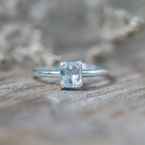Emerald Cut Aquamarine Ring - size 6