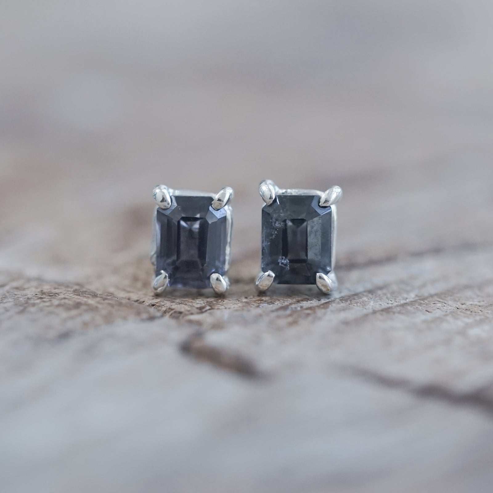 Emerald Cut Purple Spinel Earrings - Gardens of the Sun | Ethical Jewelry