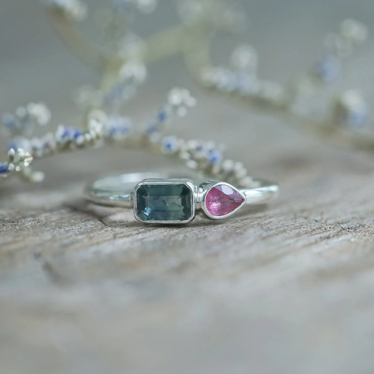 Emerald Cut Sapphire Ring in Sterling Silver