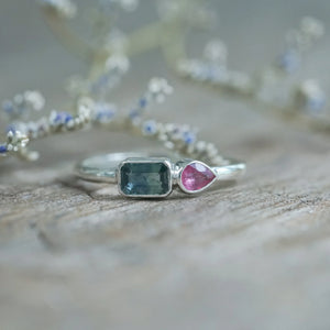 Emerald Cut Sapphire Ring in Sterling Silver