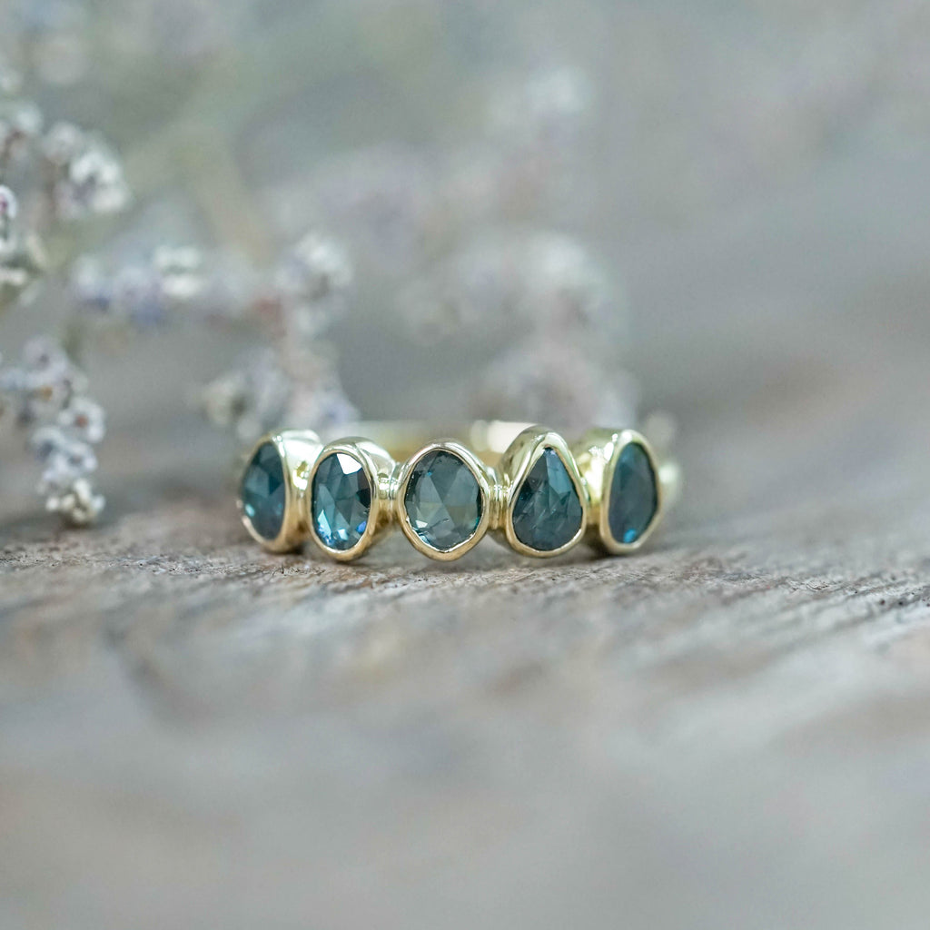 Rose Cut Blue Diamond Ring in Yellow Gold