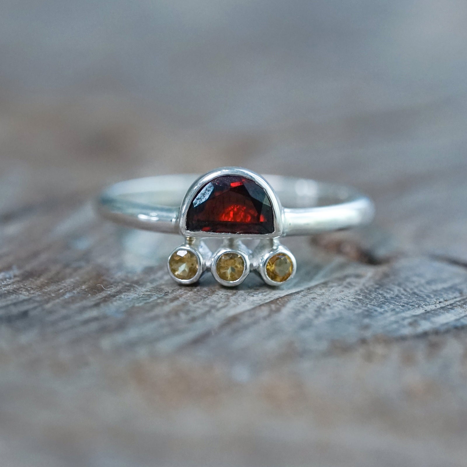 Half Moon Garnet and Citrine Ring