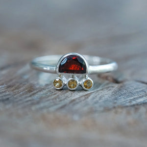 Half Moon Garnet and Citrine Ring