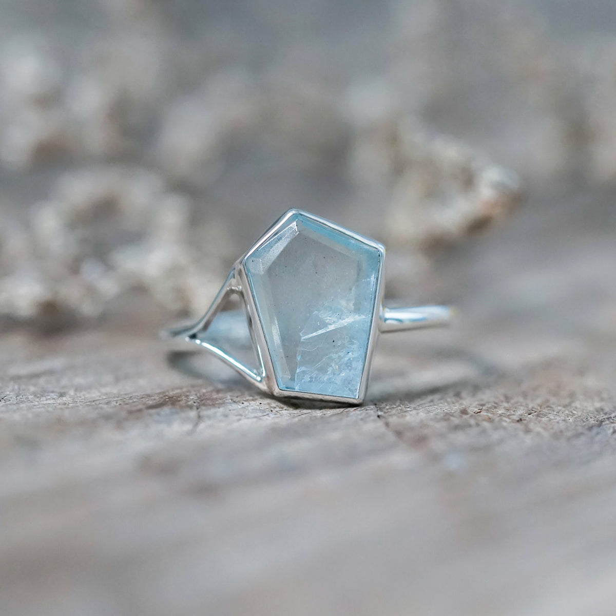 Geo Cut Aquamarine Ring - size 9
