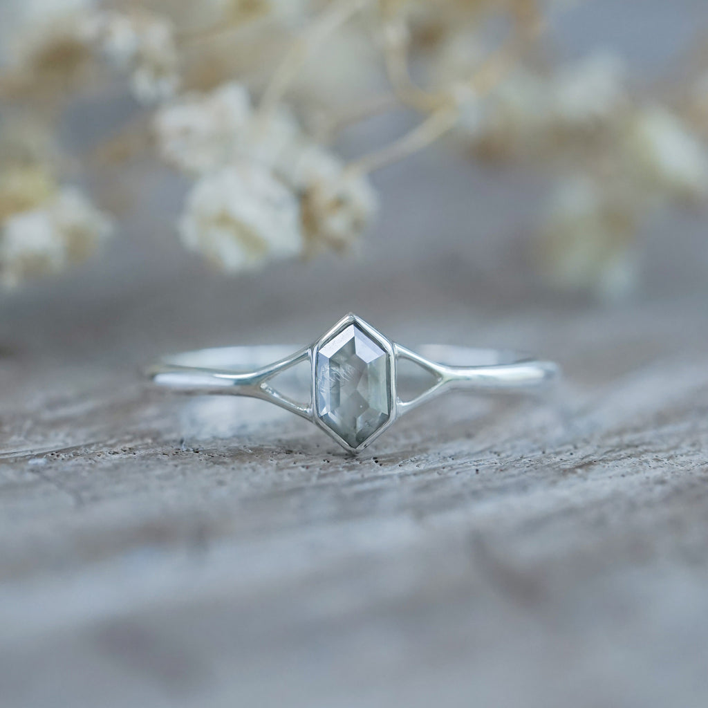 Hexagon Gray Diamond Ring in Silver