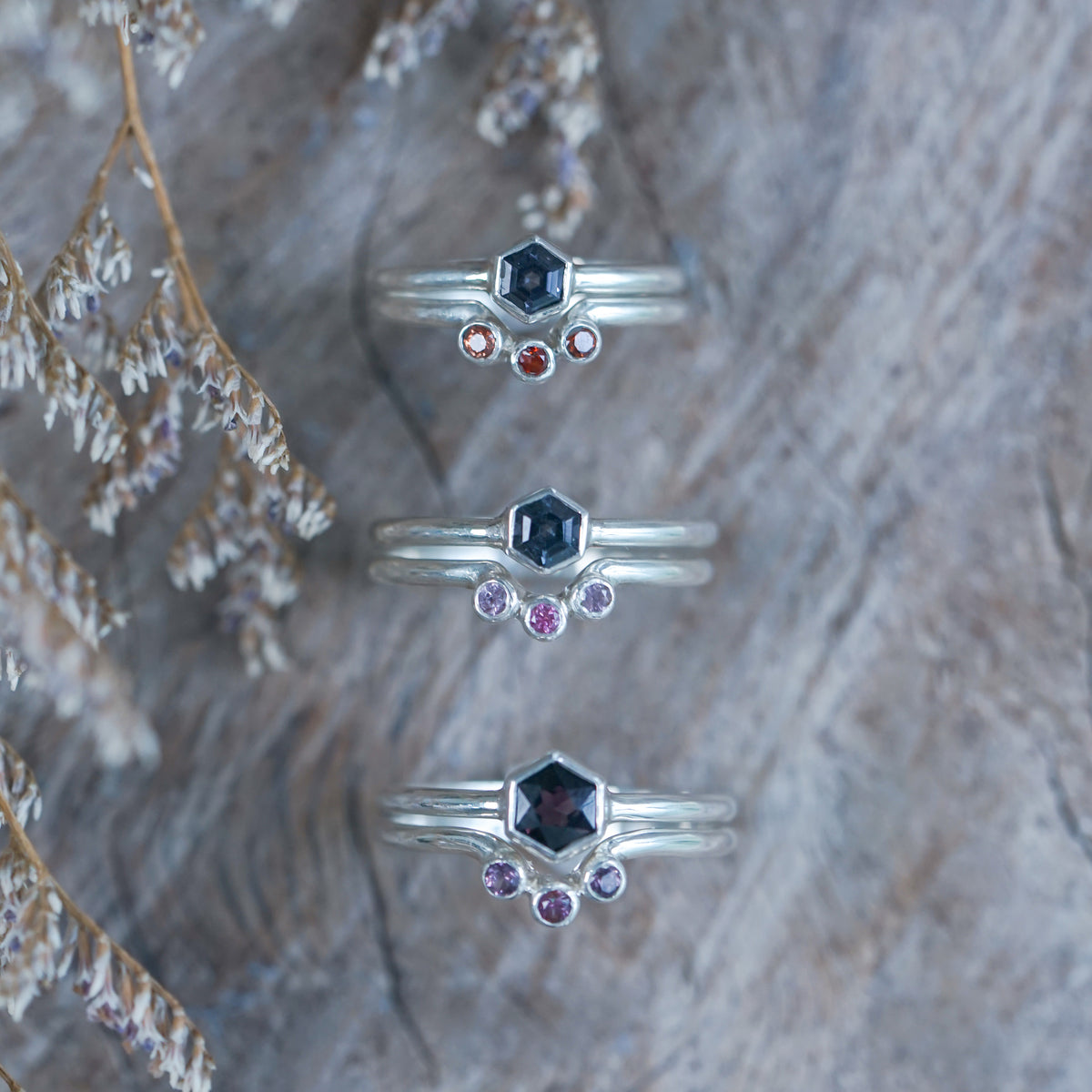 Hexagon Spinel Ring Set - Gardens of the Sun | Ethical Jewelry