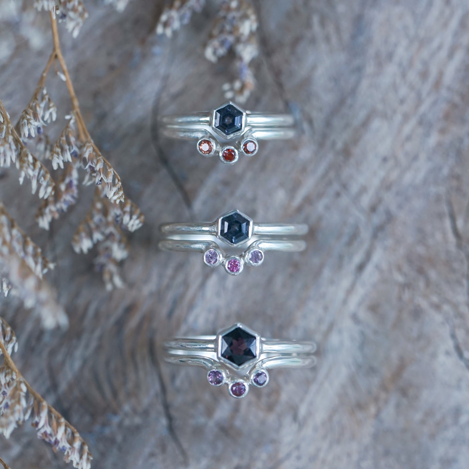 Hexagon Spinel Ring Set - Gardens of the Sun | Ethical Jewelry