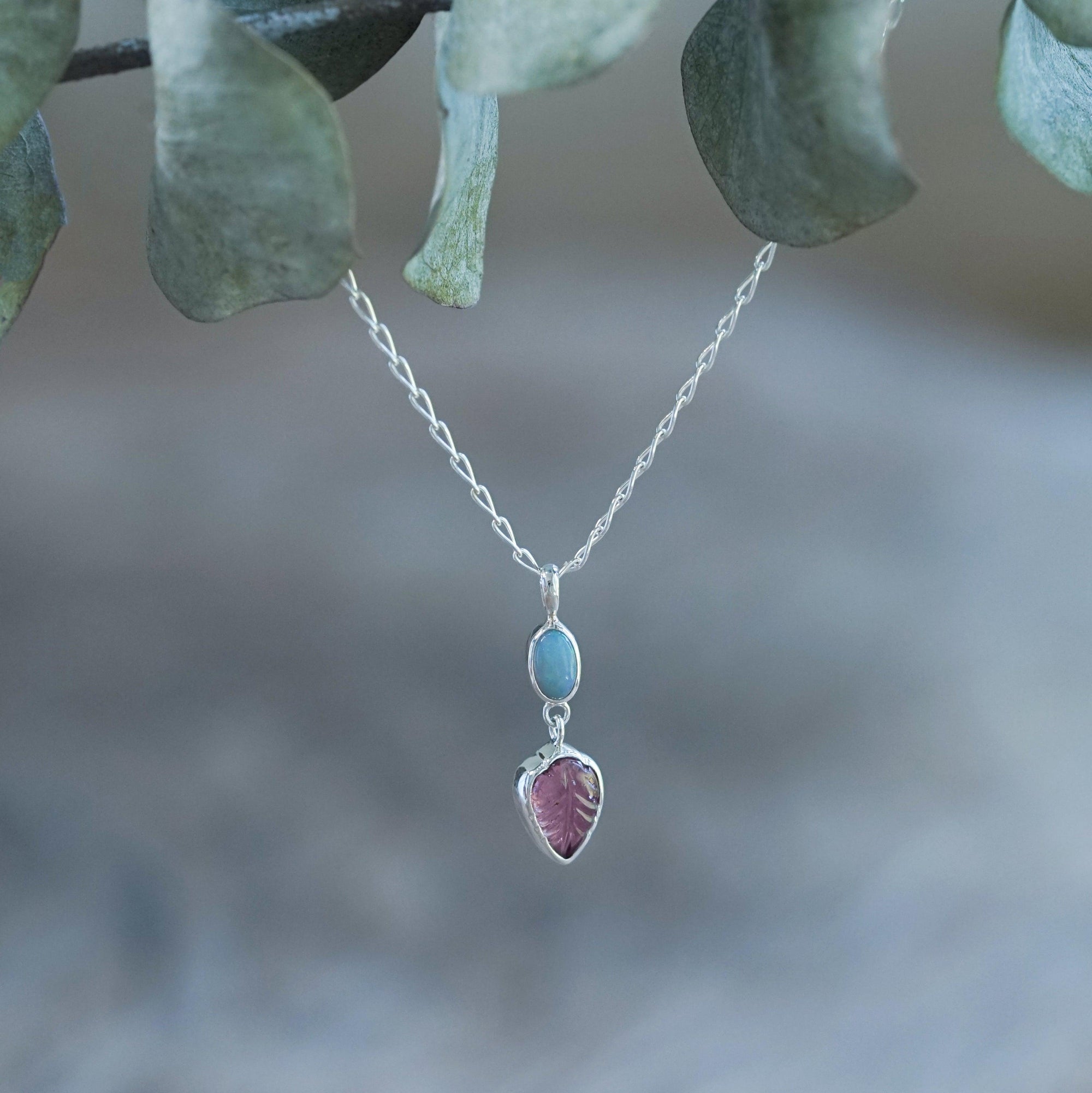 Opal and Tourmaline Leaf Necklace - Gardens of the Sun | Ethical Jewelry