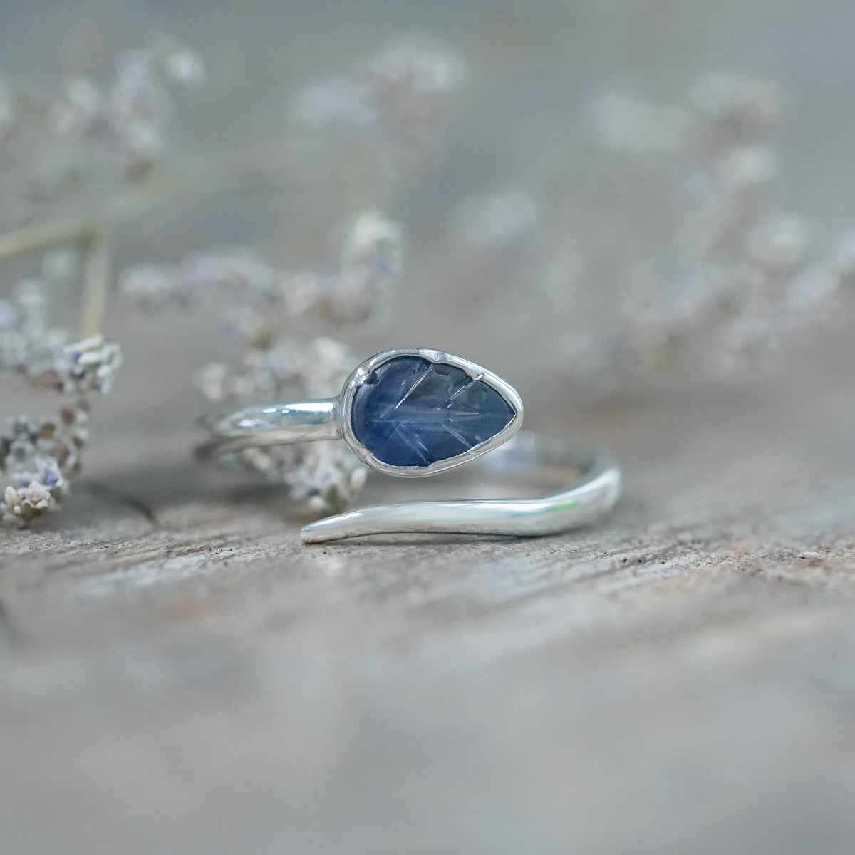 Open Sapphire Leaf Ring