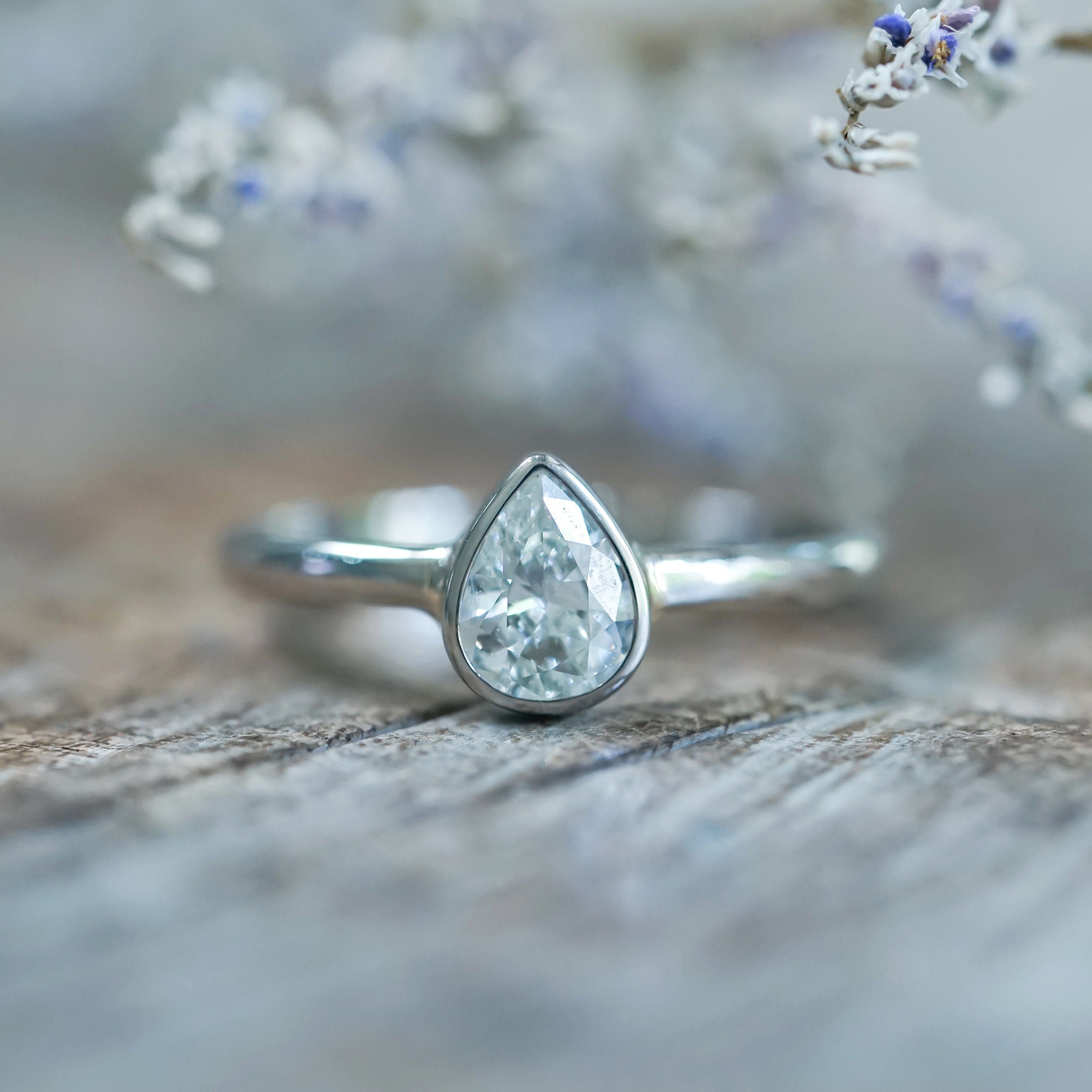 White Gold Pear Pear Shaped Bezel Set Engagement Rings Pear