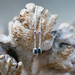 Pink and Blue Sapphire Ear Threaders - Gardens of the Sun | Ethical Jewelry