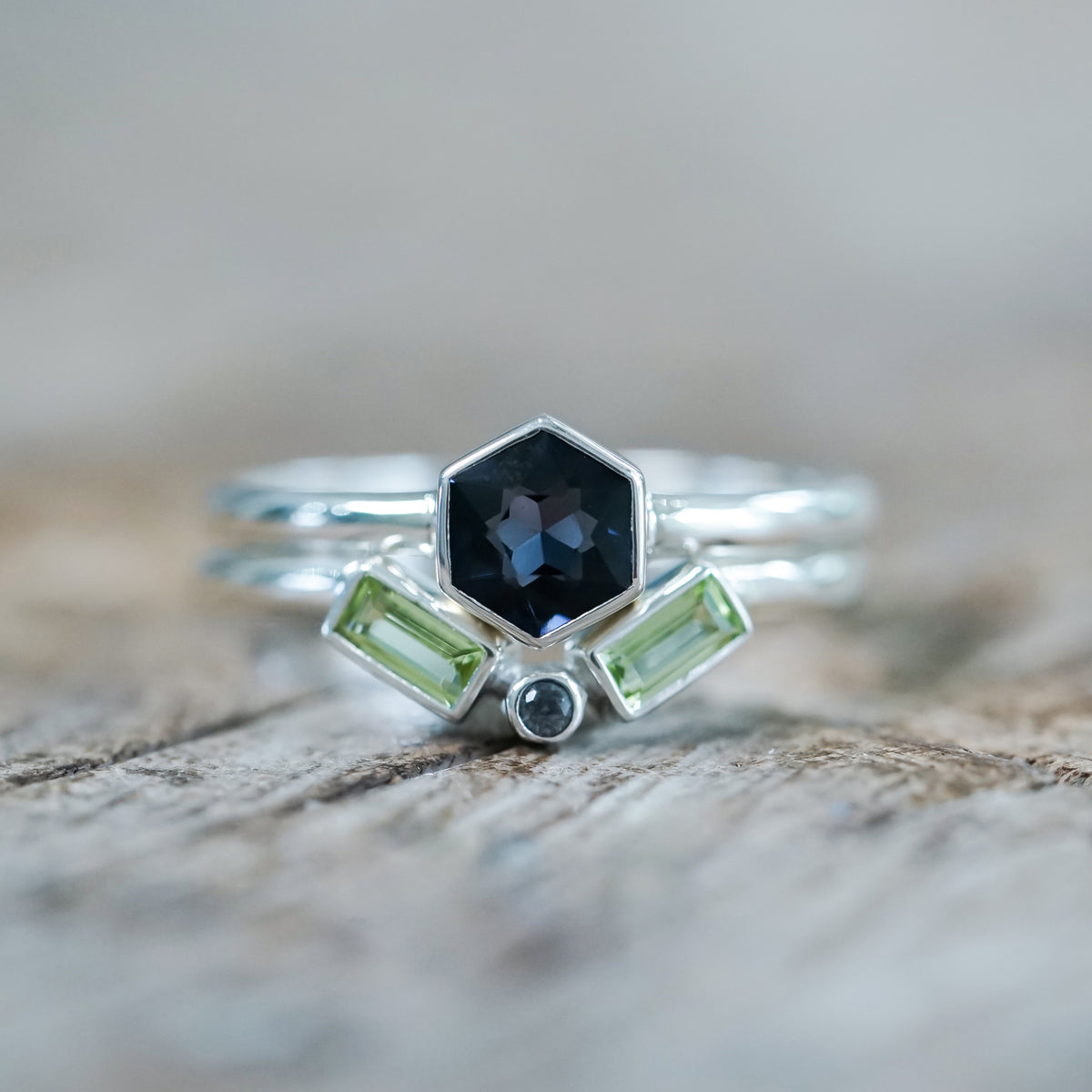 Spinel and Peridot Ring Set - Gardens of the Sun | Ethical Jewelry