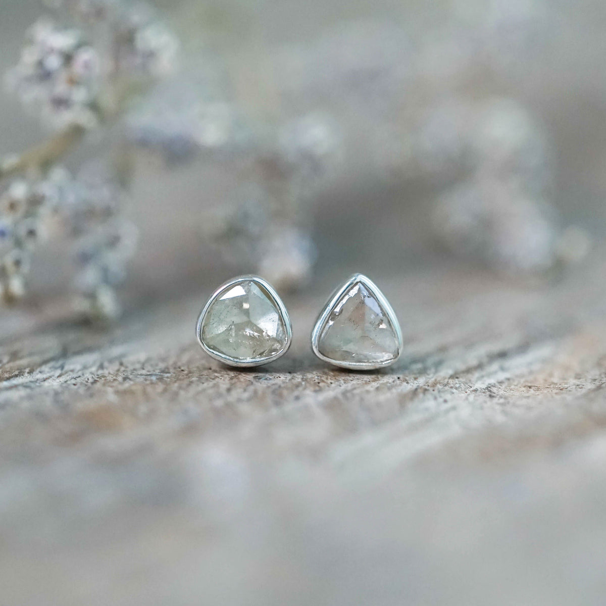 Rose Cut Diamond Earrings in Sterling Silver