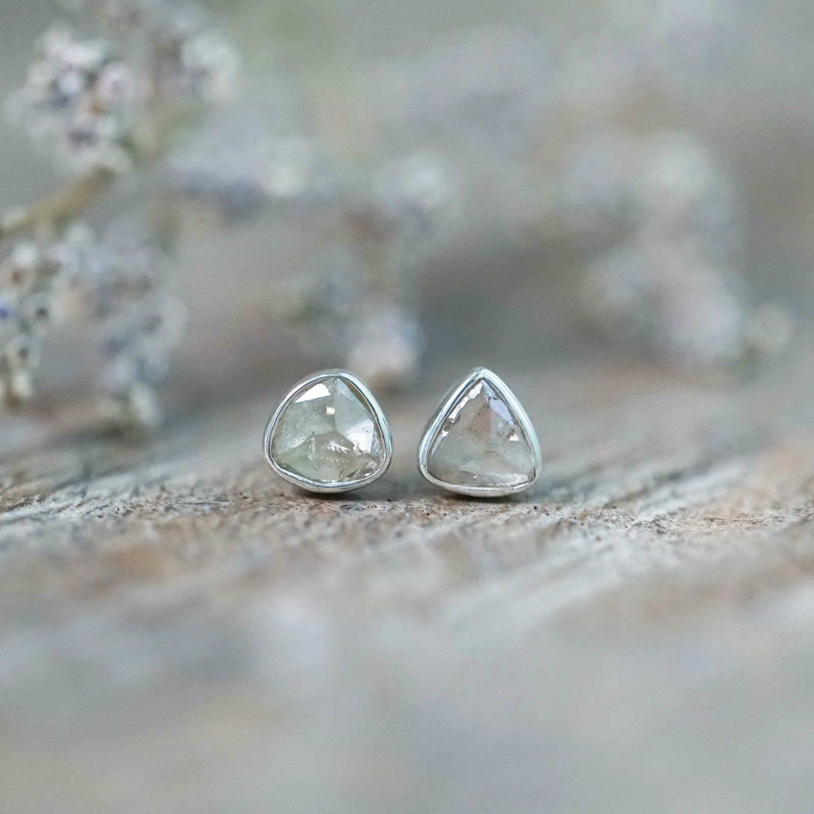 Rose Cut Diamond Earrings in Sterling Silver