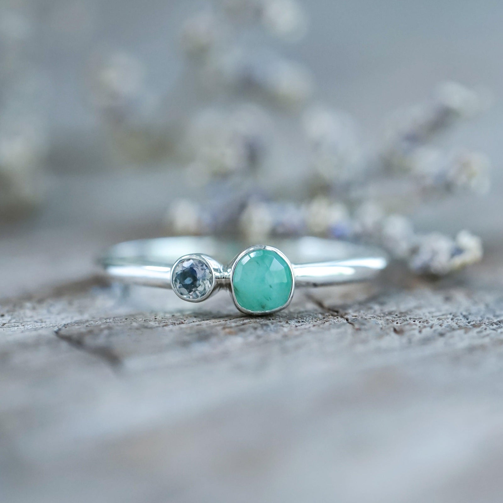 Rose Cut Emerald and Moonstone Ring - Gardens of the Sun | Ethical Jewelry