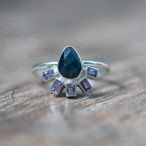 Rose Cut Pear and Purple Sapphire Ring - size 8.5