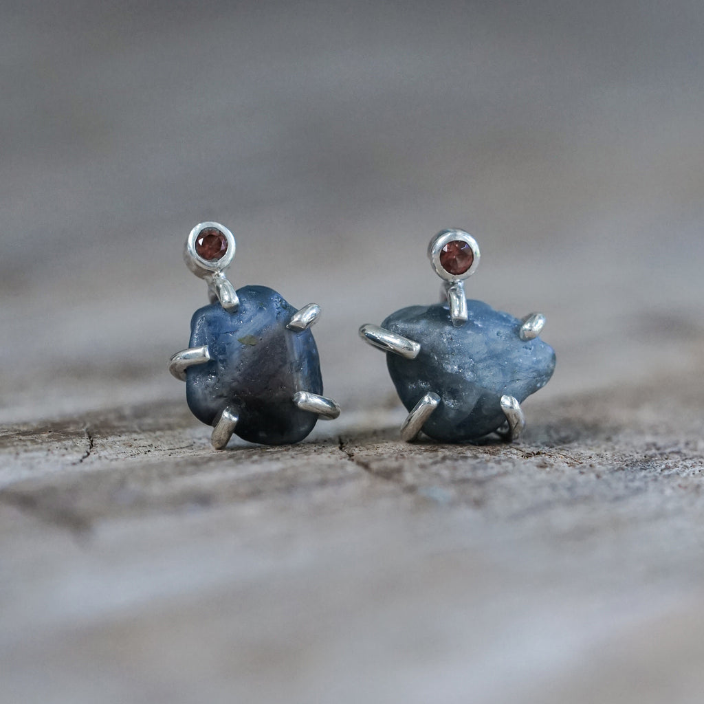 Rough Sapphire Stud Earrings - Gardens of the Sun | Ethical Jewelry