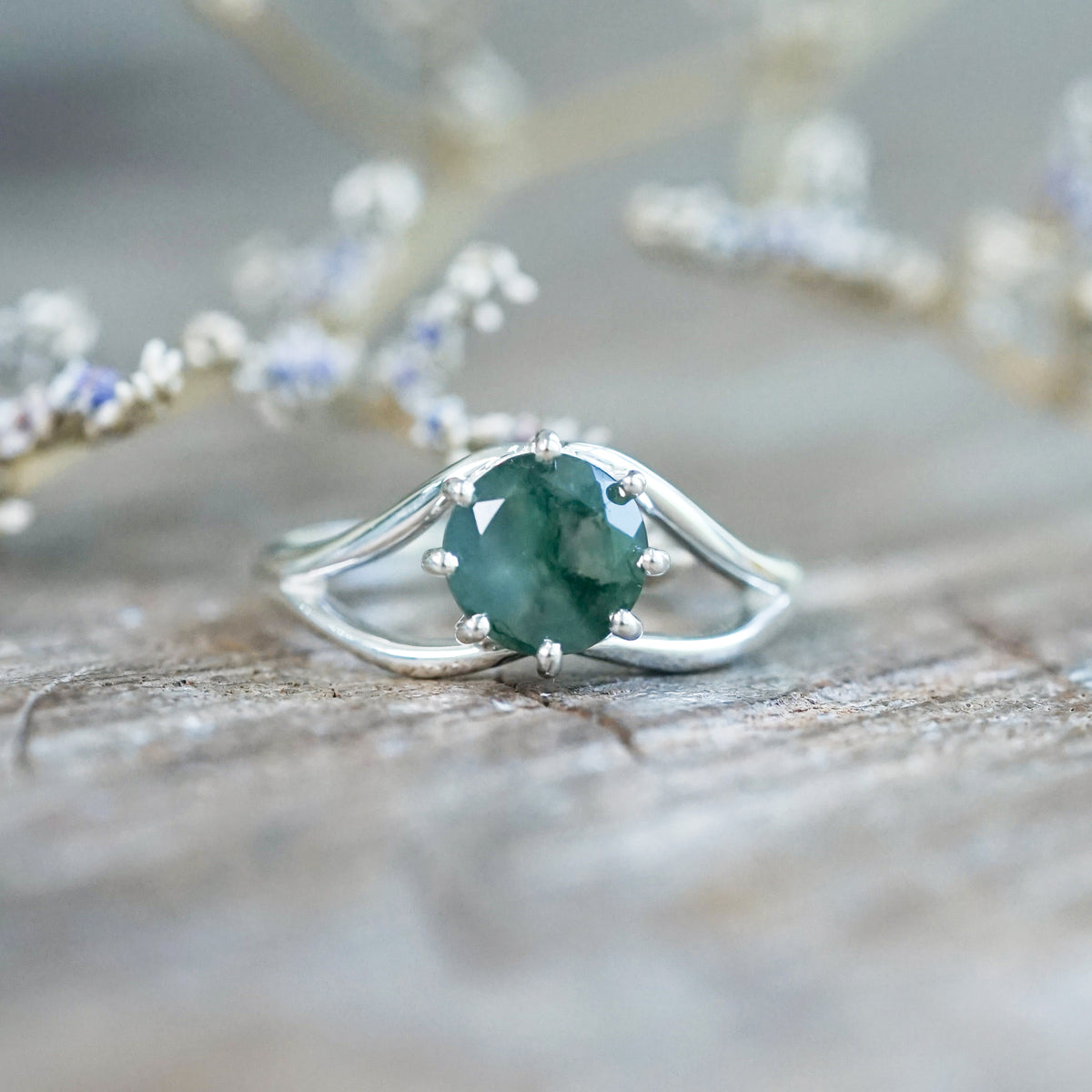 Round Moss Agate Ring