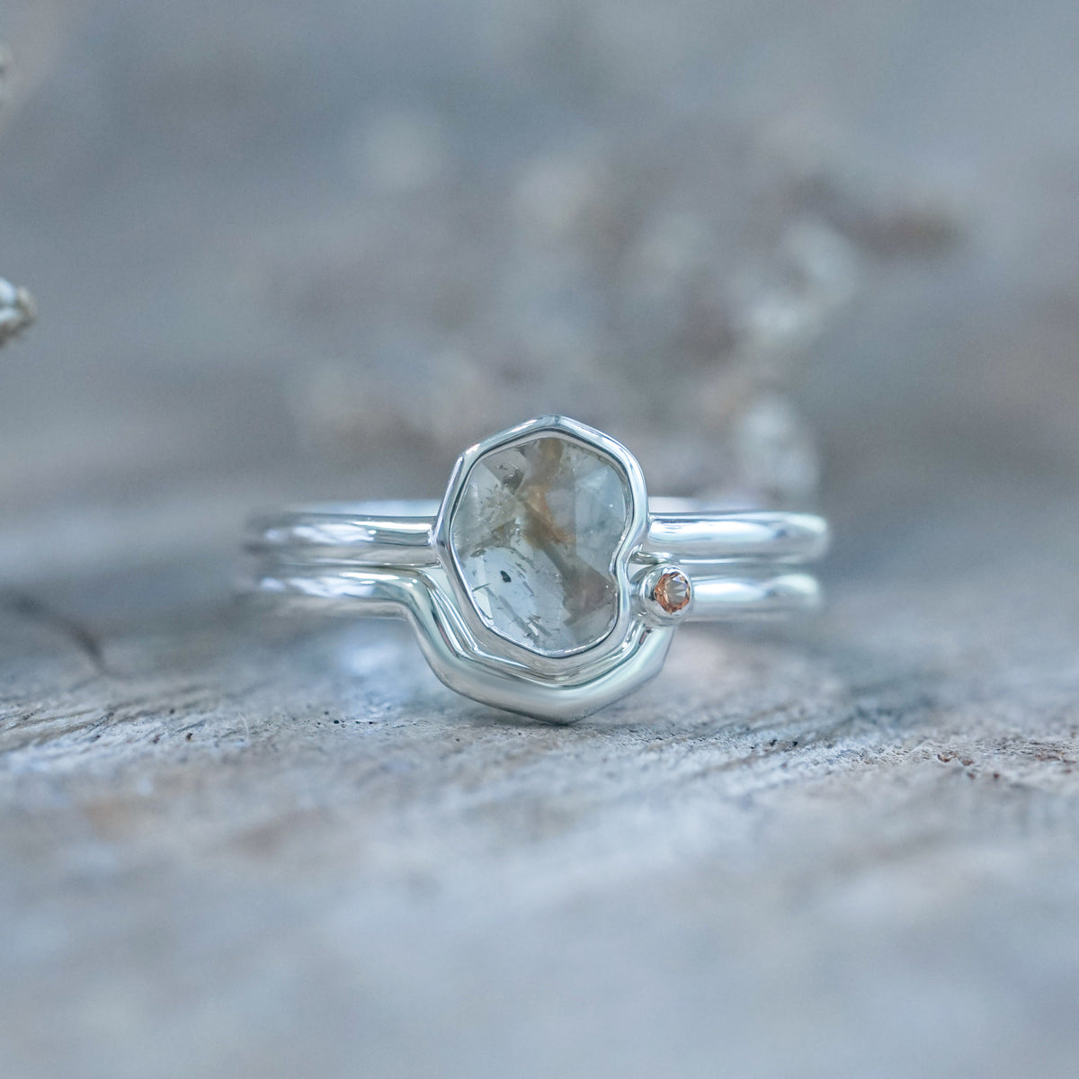 Rustic Diamond Slice Ring Set - Gardens of the Sun | Ethical Jewelry