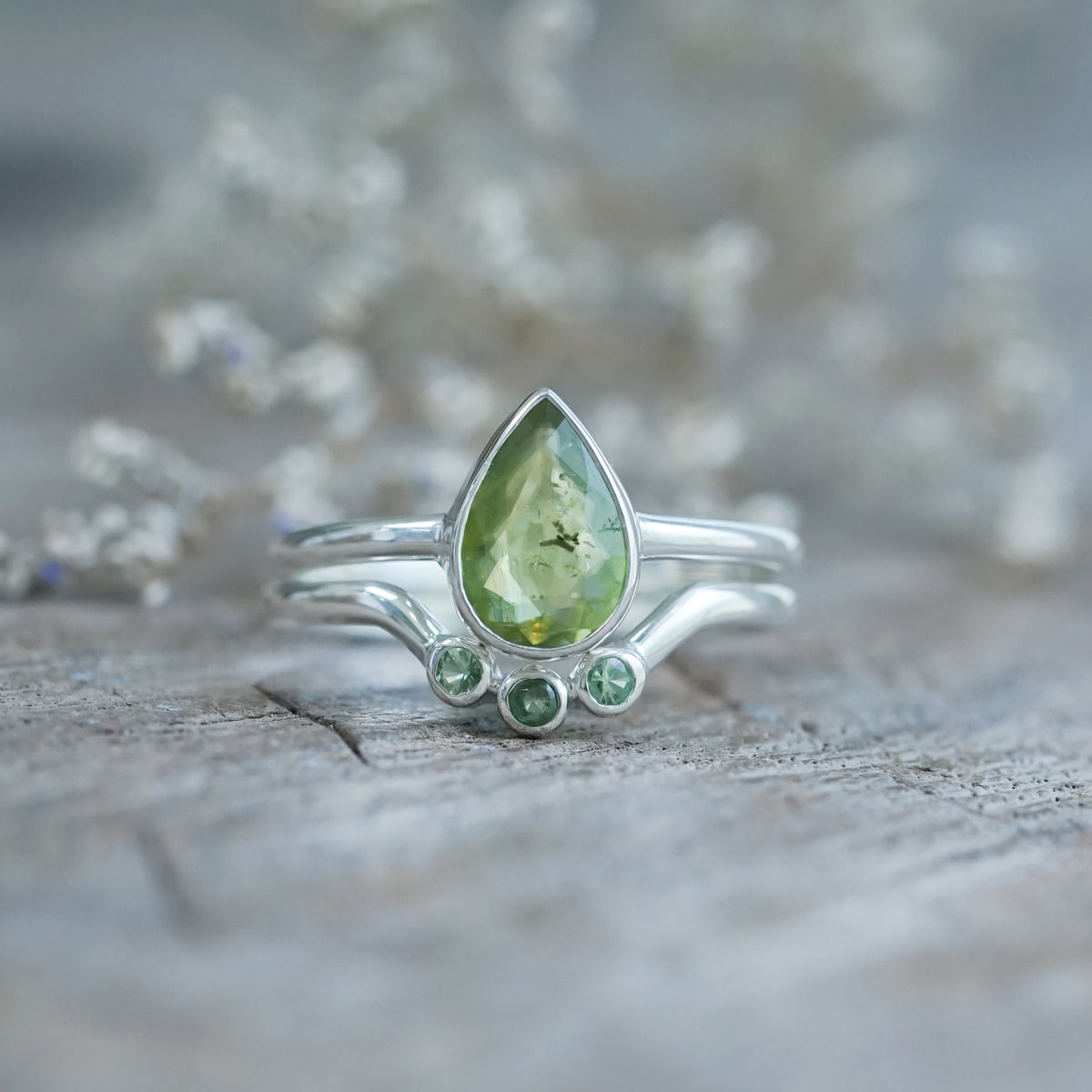 Sphene and Green Garnet Ring Set - Gardens of the Sun | Ethical Jewelry