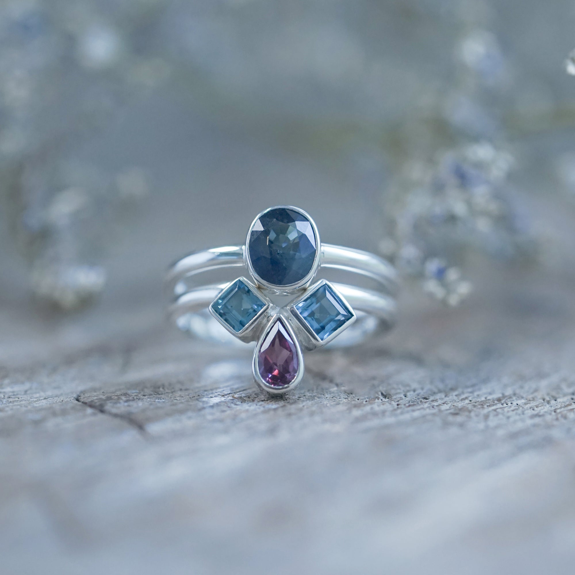 Sapphire, Topaz and Garnet Ring Set