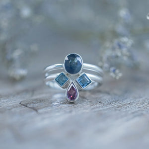 Sapphire, Topaz and Garnet Ring Set