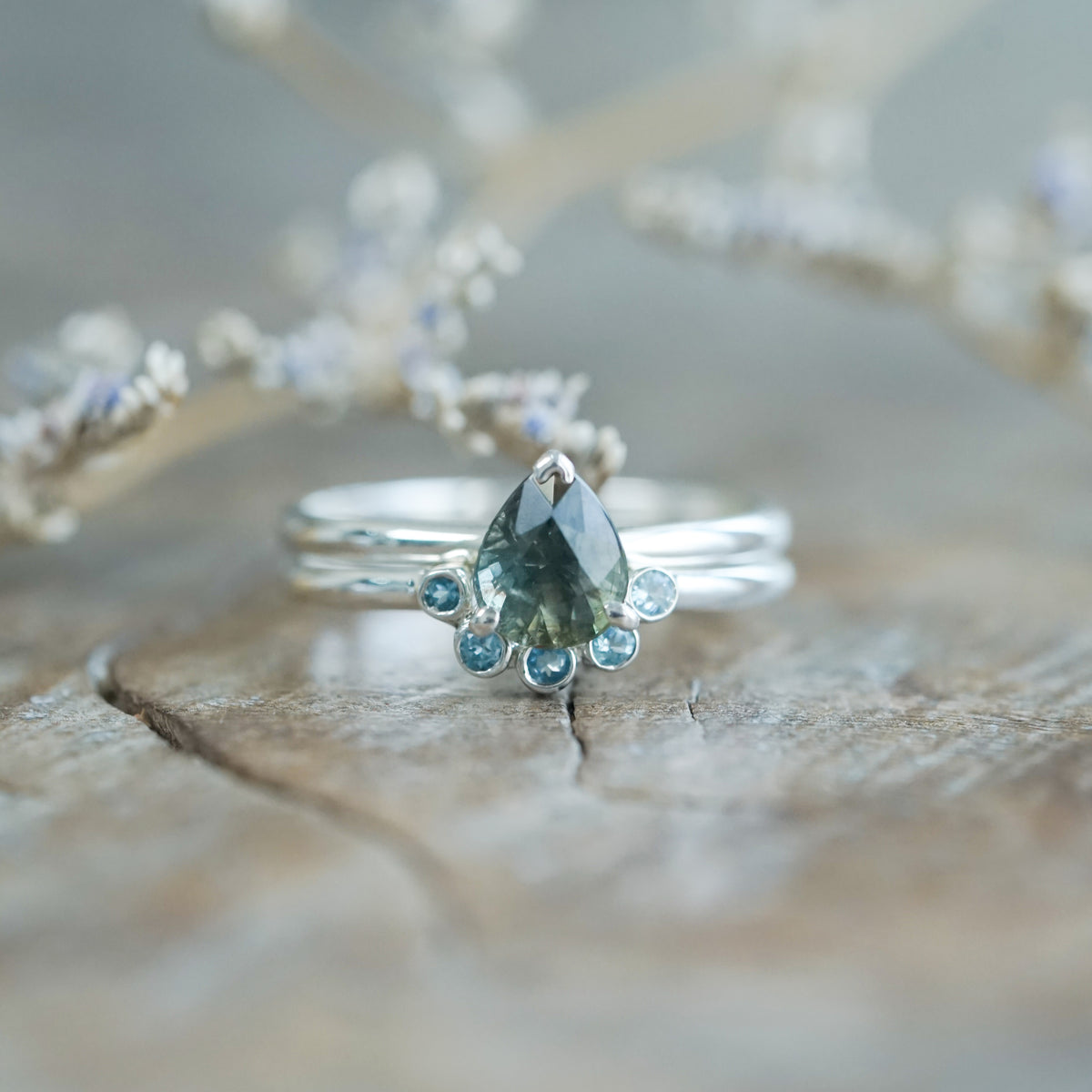 Sapphire and Aquamarine Ring Set