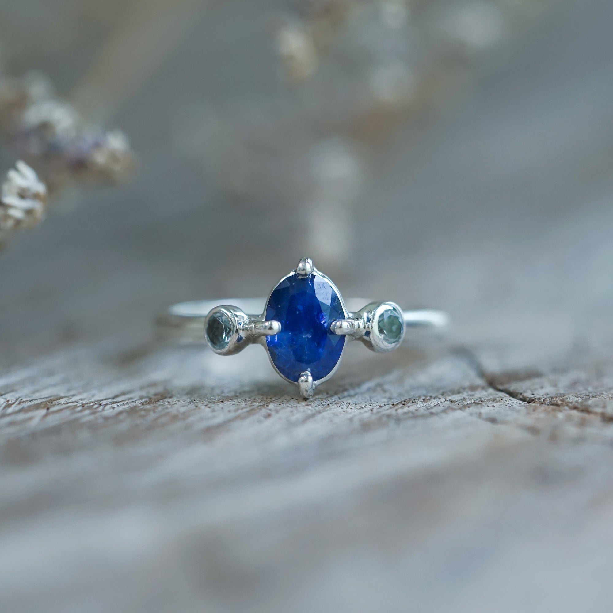 Sapphire and Aquamarine Ring with Prongs - Gardens of the Sun | Ethical Jewelry