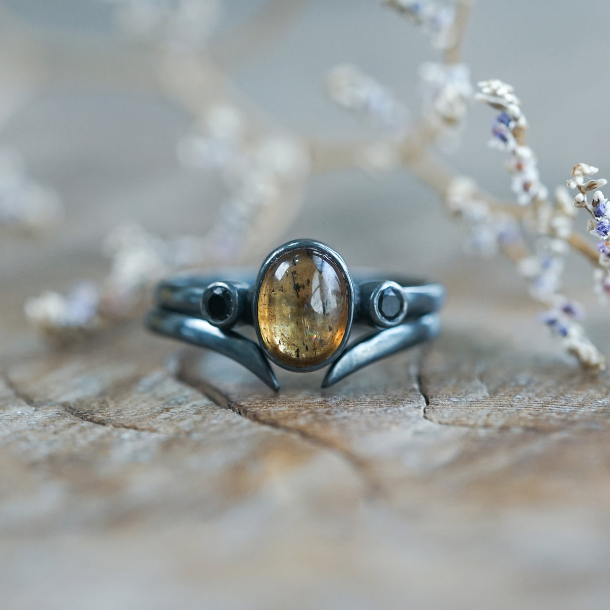 Sapphire and Black Spinel Ring Set