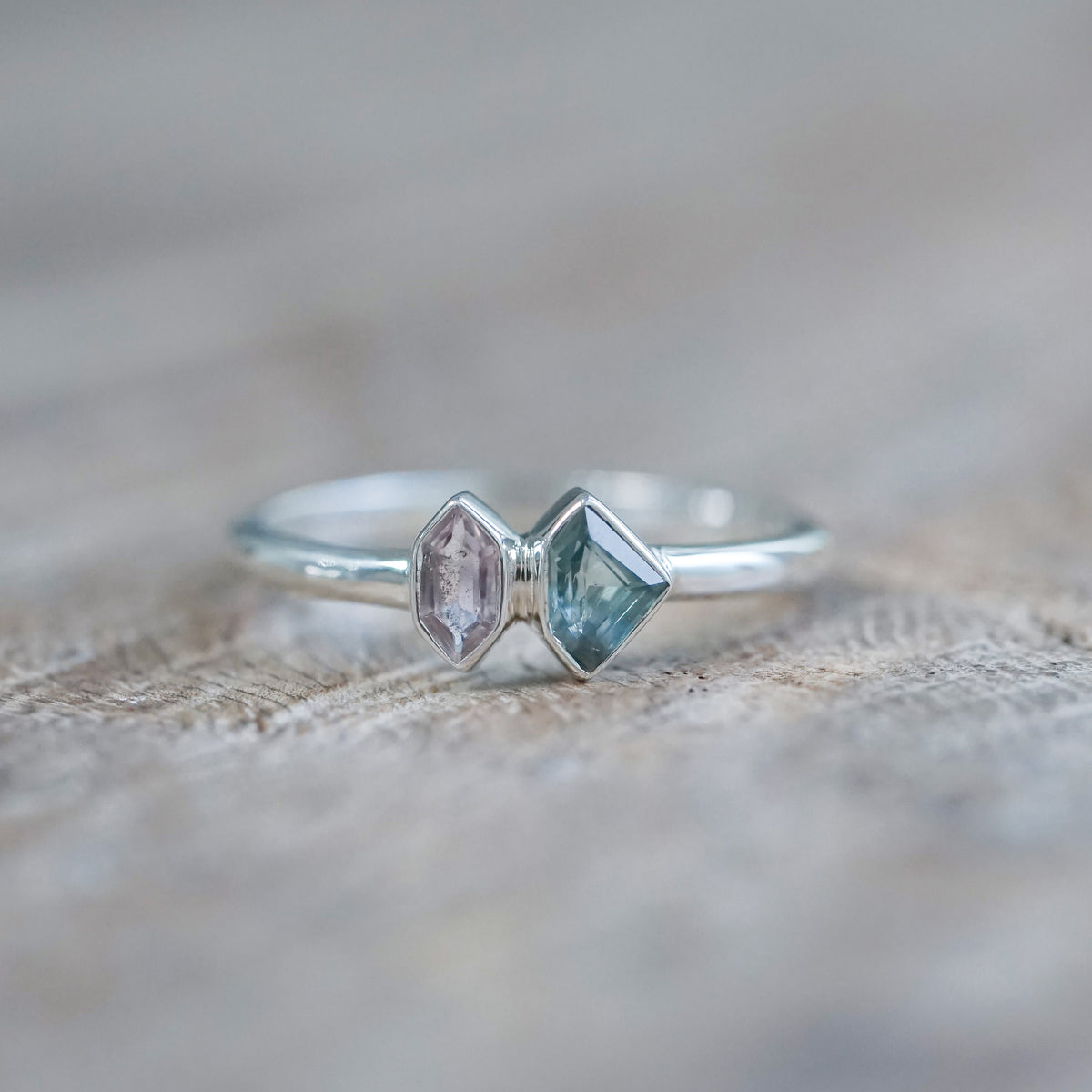 Shield Sapphire and Hexagon Tourmaline Ring - size 5.25