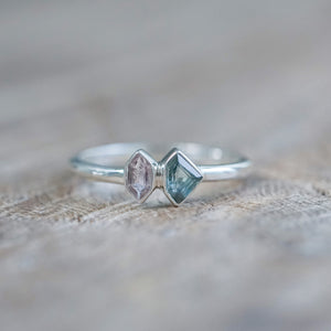 Shield Sapphire and Hexagon Tourmaline Ring - size 5.25