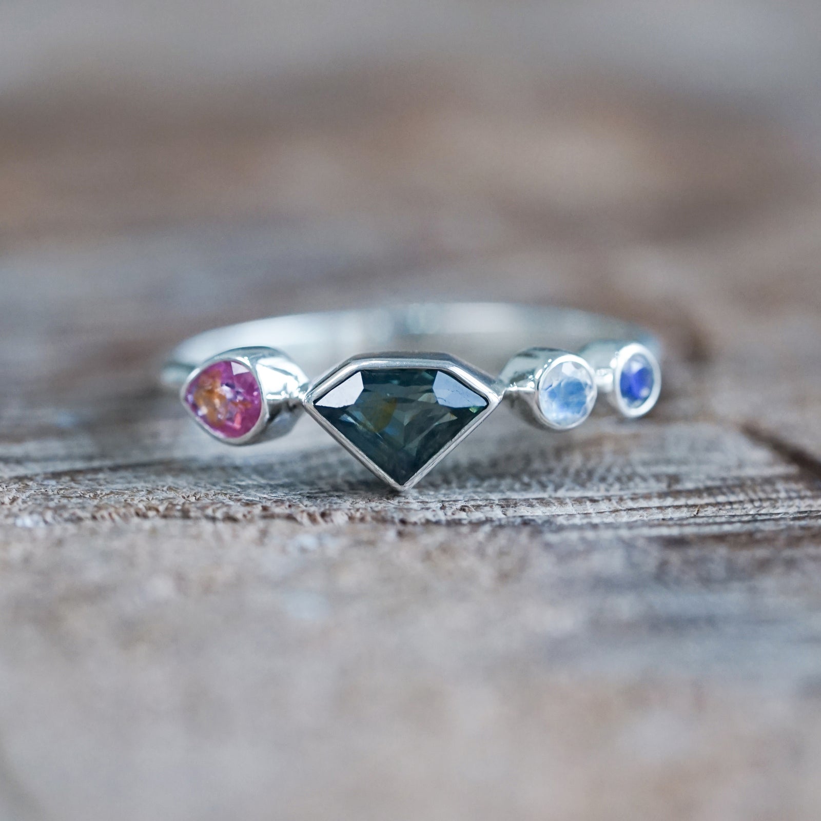Shield Sapphire and Moonstone Ring - size 7