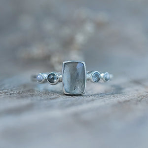 Tourmaline, Diamond and Pearl Ring in Silver - Gardens of the Sun | Ethical Jewelry