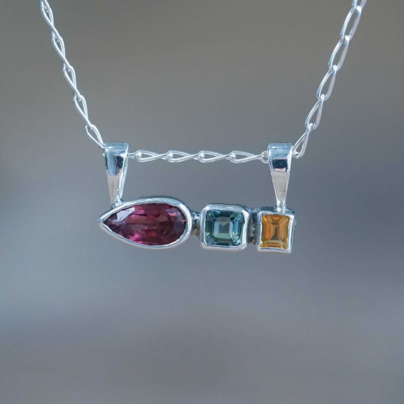 Tourmaline, Sapphire and Citrine Necklace
