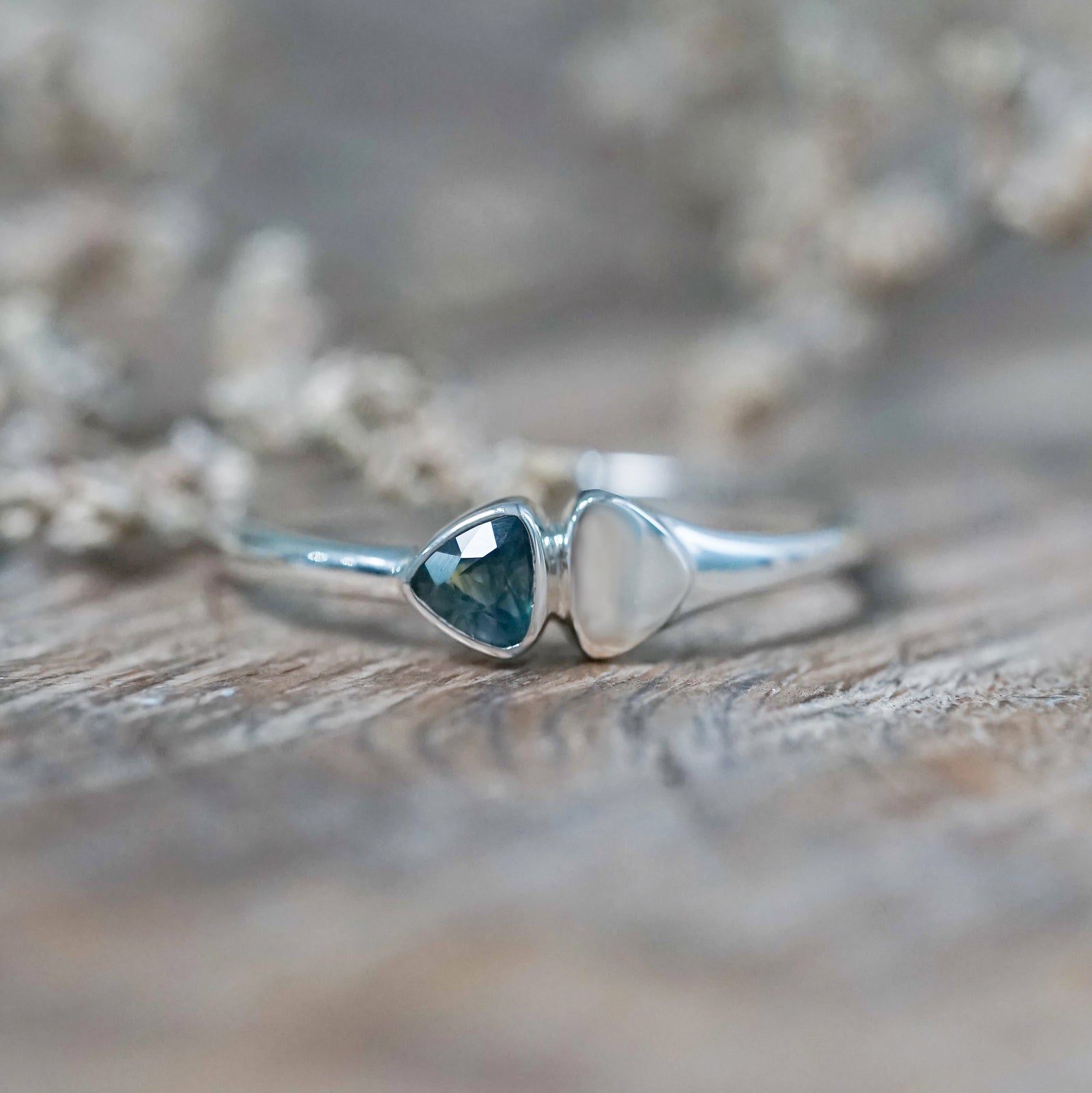 Triangle Blue Sapphire Ring - size 8