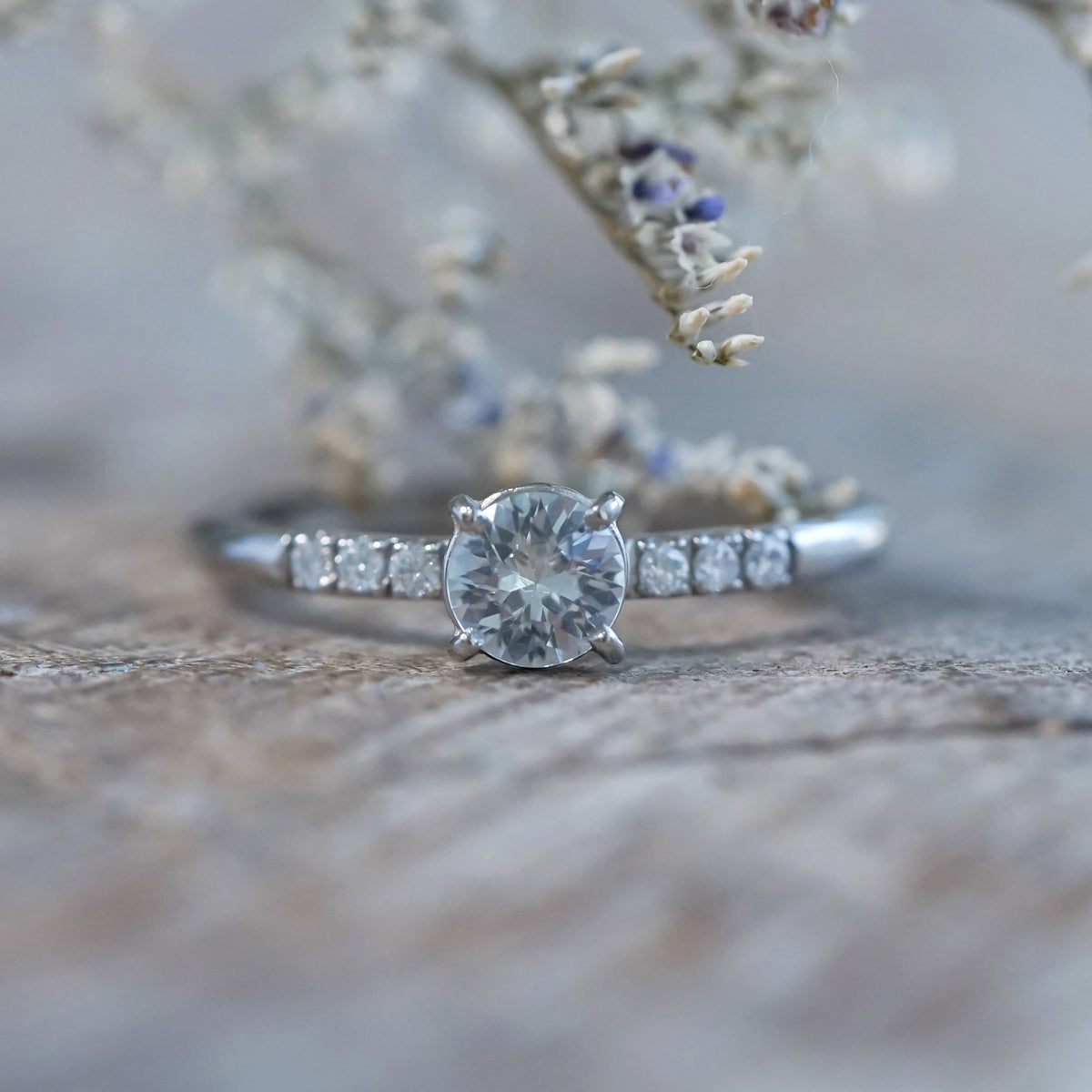White Sapphire Ring in White Gold - Gardens of the Sun | Ethical Jewelry
