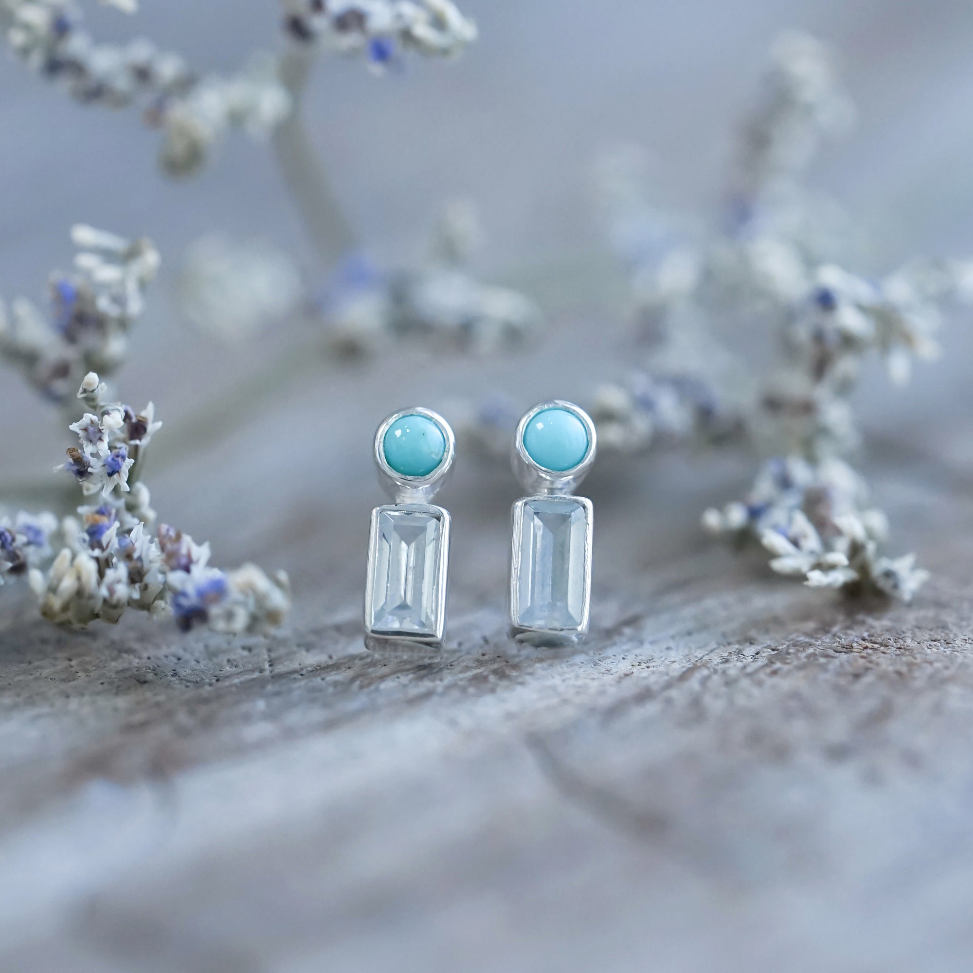 turquoise and zircon earrings stud