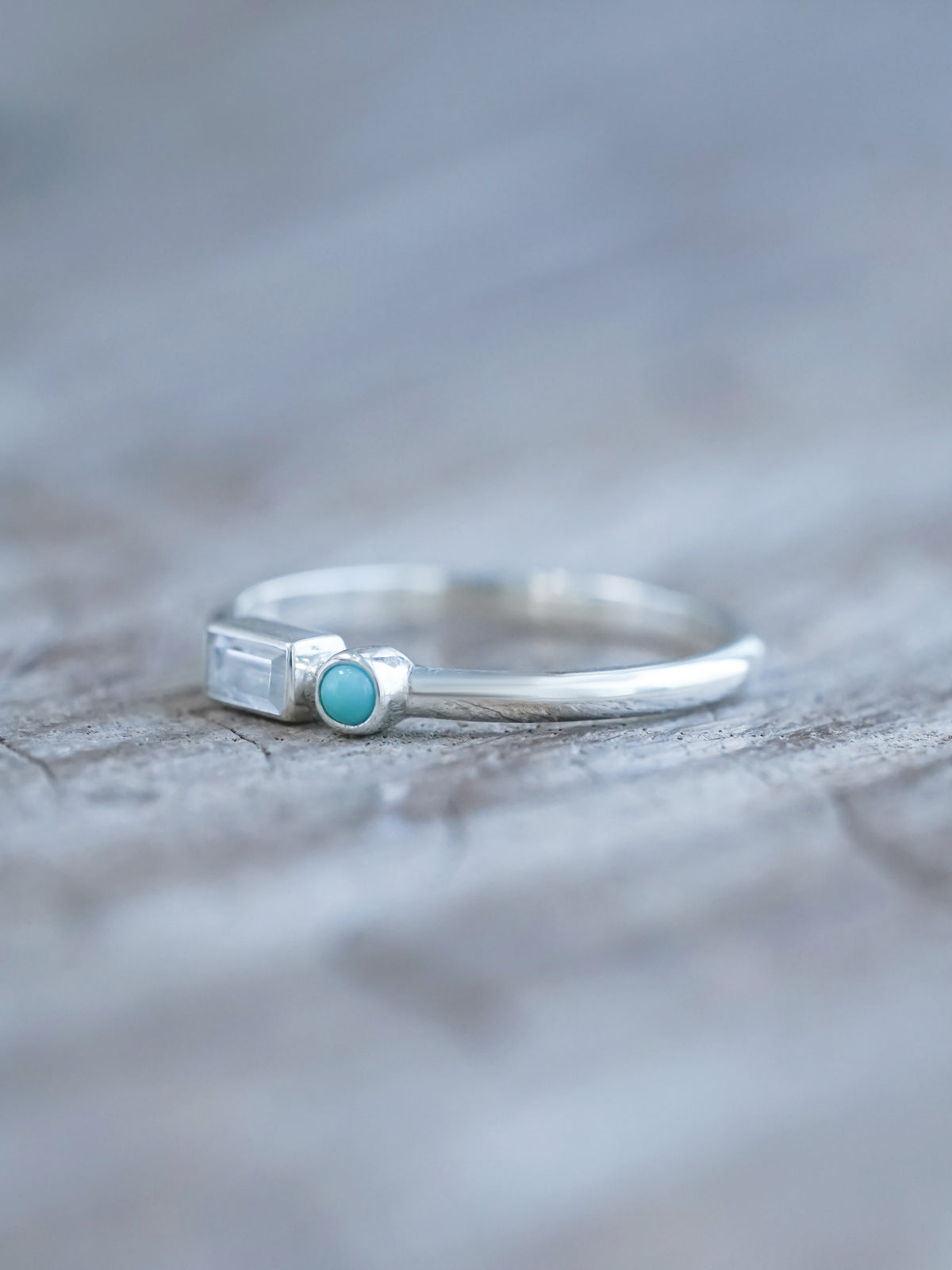 turquoise and zircon gem stone ring sterling silver