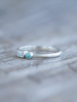 turquoise and zircon gem stone ring sterling silver