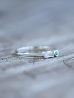 turquoise and zircon sterling silver gem ring