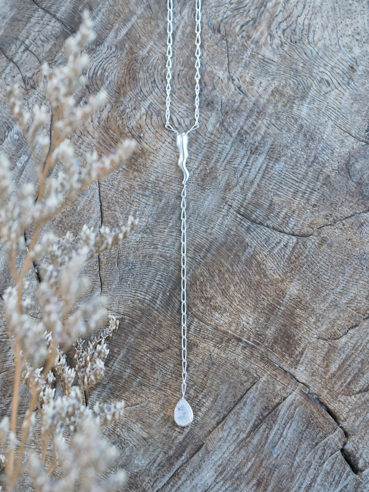 unique Thunderbolt Moonstone Necklace in recycled sterling silver