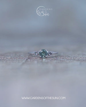 Mint Sapphire and Diamond Ring in Eco White Gold