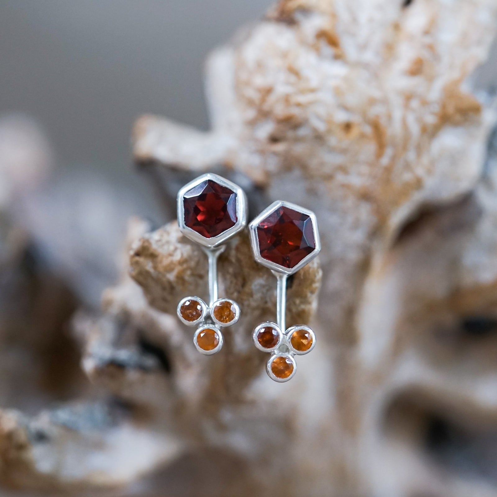 3 Coin Garnet Earrings - Gardens of the Sun | Ethical Jewelry