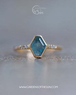 Blue Hexagon Sapphire Ring in Ethical Gold