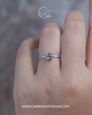 Cushion Cut Salt and Pepper Diamond Ring in White Gold - Gardens of the Sun | Ethical Jewelry