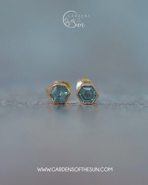 Hexagon Montana Sapphire Earrings in Ethical Gold - Gardens of the Sun | Ethical Jewelry