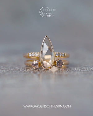 Pear Diamond and Spinel Ring Set in Eco Gold