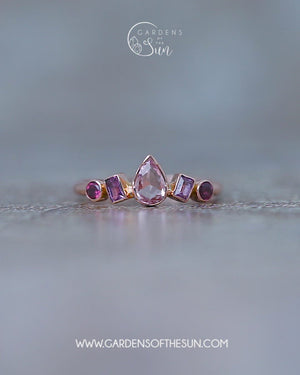 Blush Sapphire and Garnet Ring in Rose Gold - Size 7